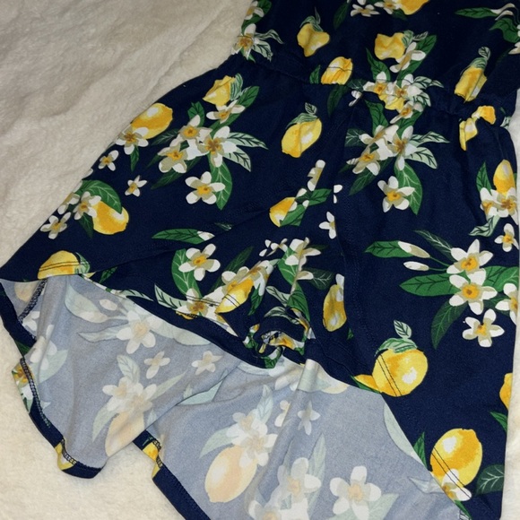 girls poof open front shorts dress with lemons and flowers - Picture 3 of 7